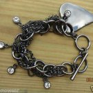Heart Charm Twisted Chain Toggle Clasp Bracelet with Clear Crystals by Teknowear