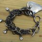 Heart Charm Twisted Chain Toggle Clasp Bracelet with Clear Crystals by Teknowear