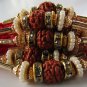 Aru Rakhi In Gold Tone Clear Crystals With Rudraksh & Natural Pearl By Teknowear
