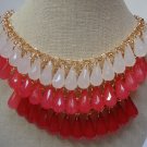 Teardrop 3-Tier Strand Statement/Collar Bib Necklace in Ruby/Red/White/Teal/Blue