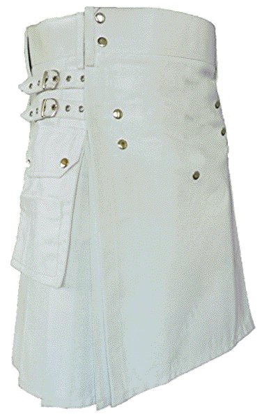 Scouts Working Utility White Cotton Kilt For Scottish Men 36 Size Classic Causal Utility Kilt