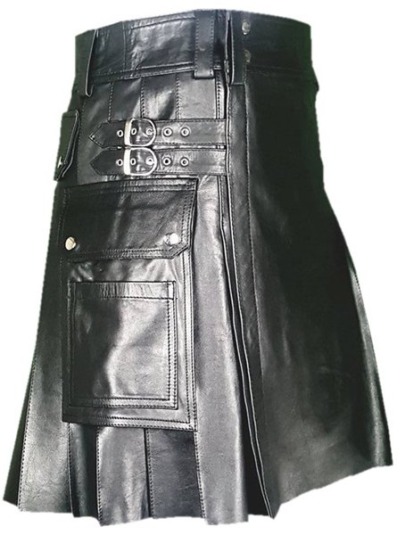 34 Size Deluxe Handmade Pure Leather Black Kilt Genuine Cowhide Skin ...