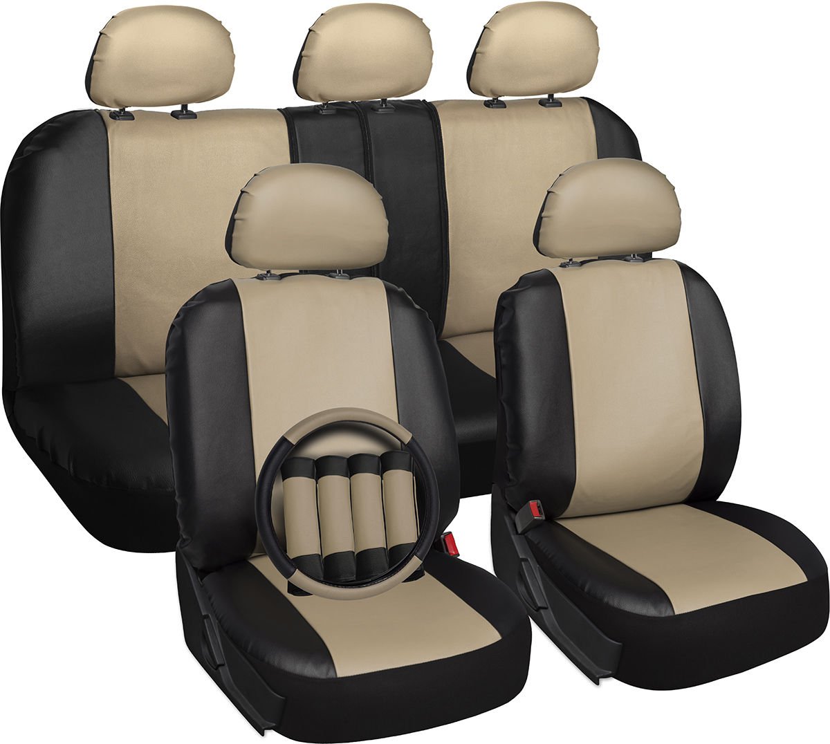 Faux Leather Tan & Black Seat Cover for Toyota Camry Steering Wheel/Head Rest