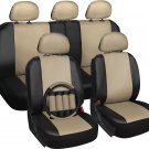 Faux Leather Tan & Black Seat Cover for Toyota Camry Steering Wheel/Head Rest