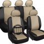 Faux Leather Tan & Black Seat Cover for Toyota Camry Steering Wheel/Head Rest