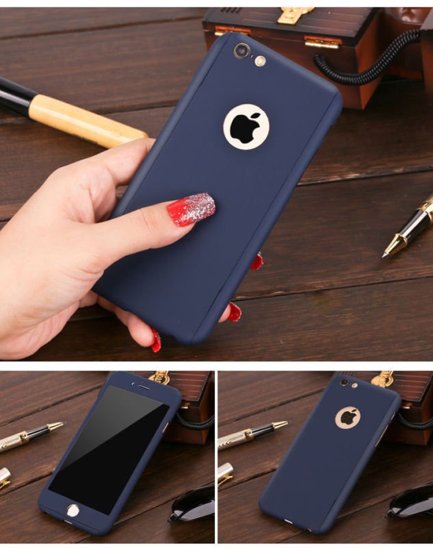 New iPhone 6 Navy Blue Luxury Hybrid Tempered Glass Acrylic Hard Case Cover