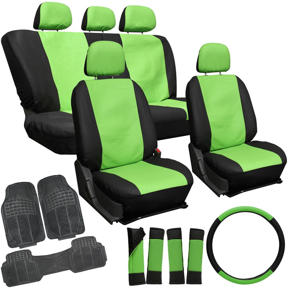 New 20pc Faux Leather Green Black SUV Seat Cover Set + Heavy Duty Rubber Floor Mats
