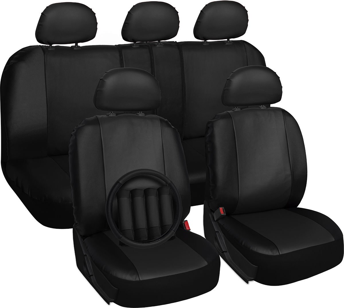New Faux Leather Black Seat Cover for Toyota Rav4 Steering Wheel-Belt Pads-Head Rest