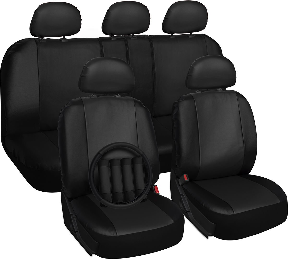 New Faux Leather Black Seat Cover for Toyota Corolla w/Steering Wheel-Belt-Head Rest