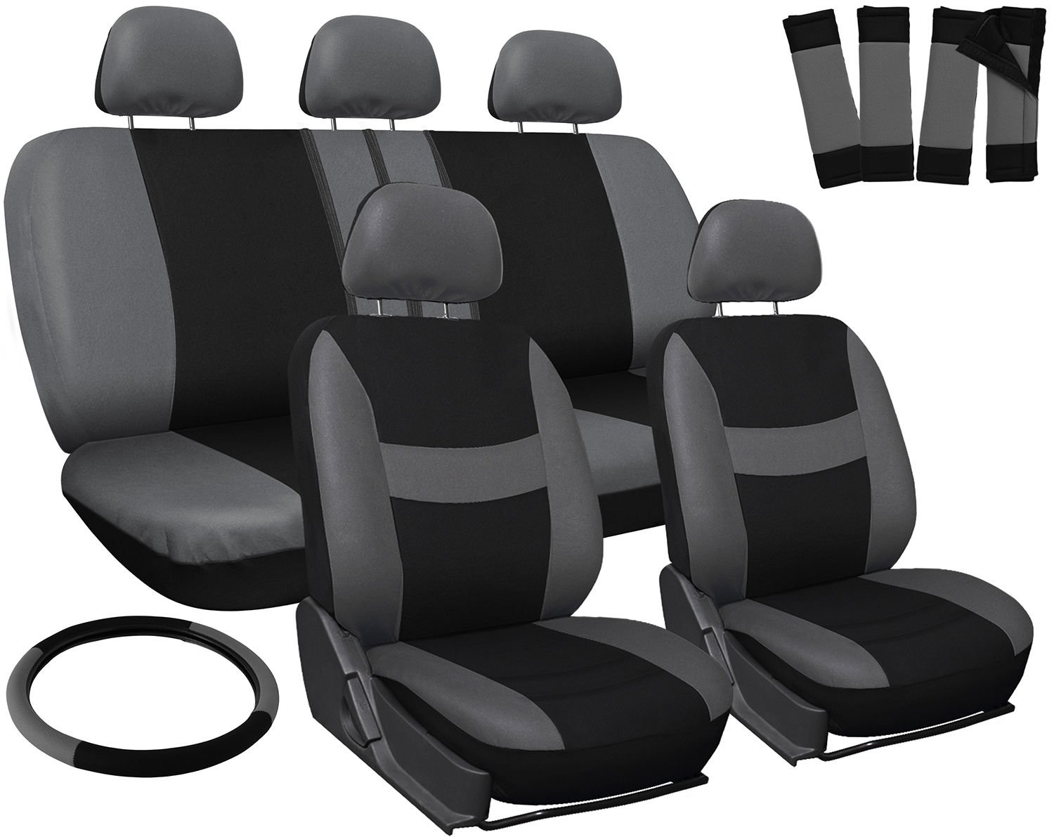 New Car Seat Covers for Toyota Corolla Gray Black Steering Wheel-Belt Pad-Head Rests