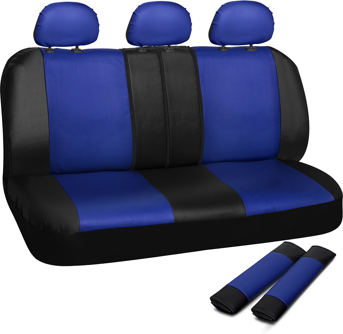 New Car Seat Covers For Auto Honda Civic Bench Blue Black w/Belt Pads Faux Leather