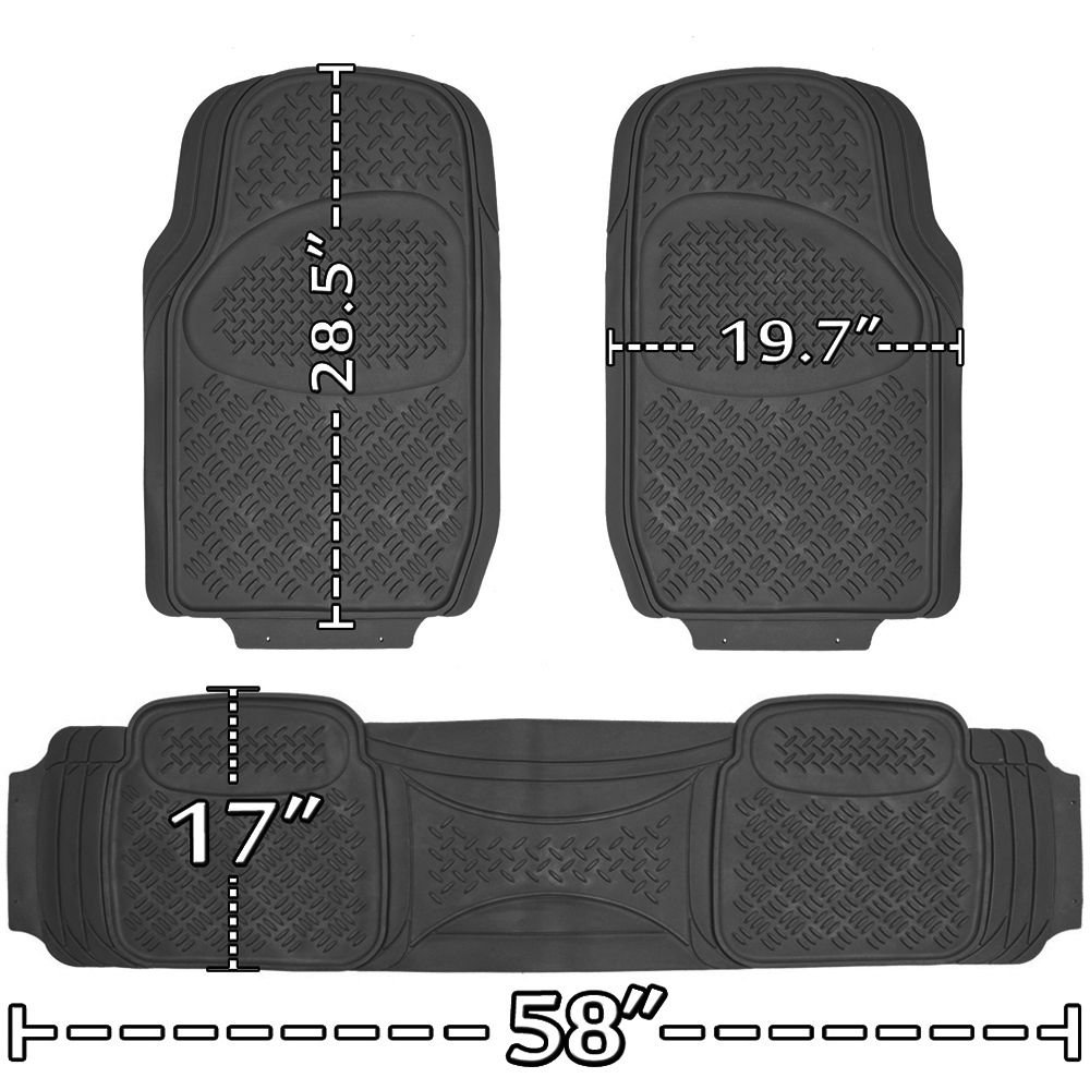 New Car Floor Mats for Honda Civic 3pc Set All Weather Rubber Diamond