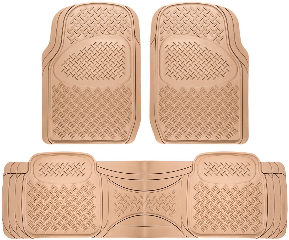 New Car Floor Mats for Honda Civic 3pc Set All Weather Rubber Diamond Fit Beige