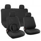 New Car Seat Cover for Honda Civic Solid Black w/Steering Wheel/Belt Pads/Head Rests