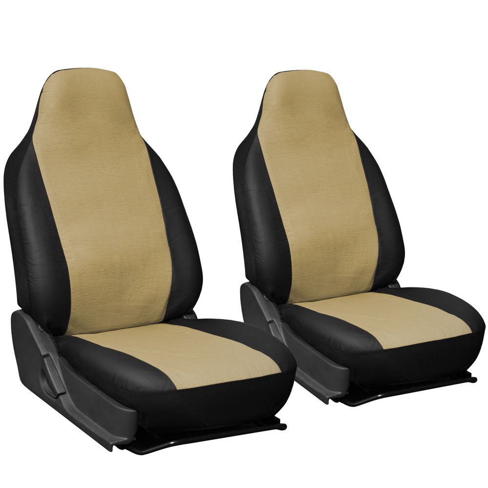 New Faux Leather Tan Black Seat Cover 2pc for Honda Civic w/Integrated Head Rests