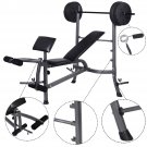 Weight Curl Bench Press Gym Workout Home Exercise Fitness w/ 80lb Weight Plates