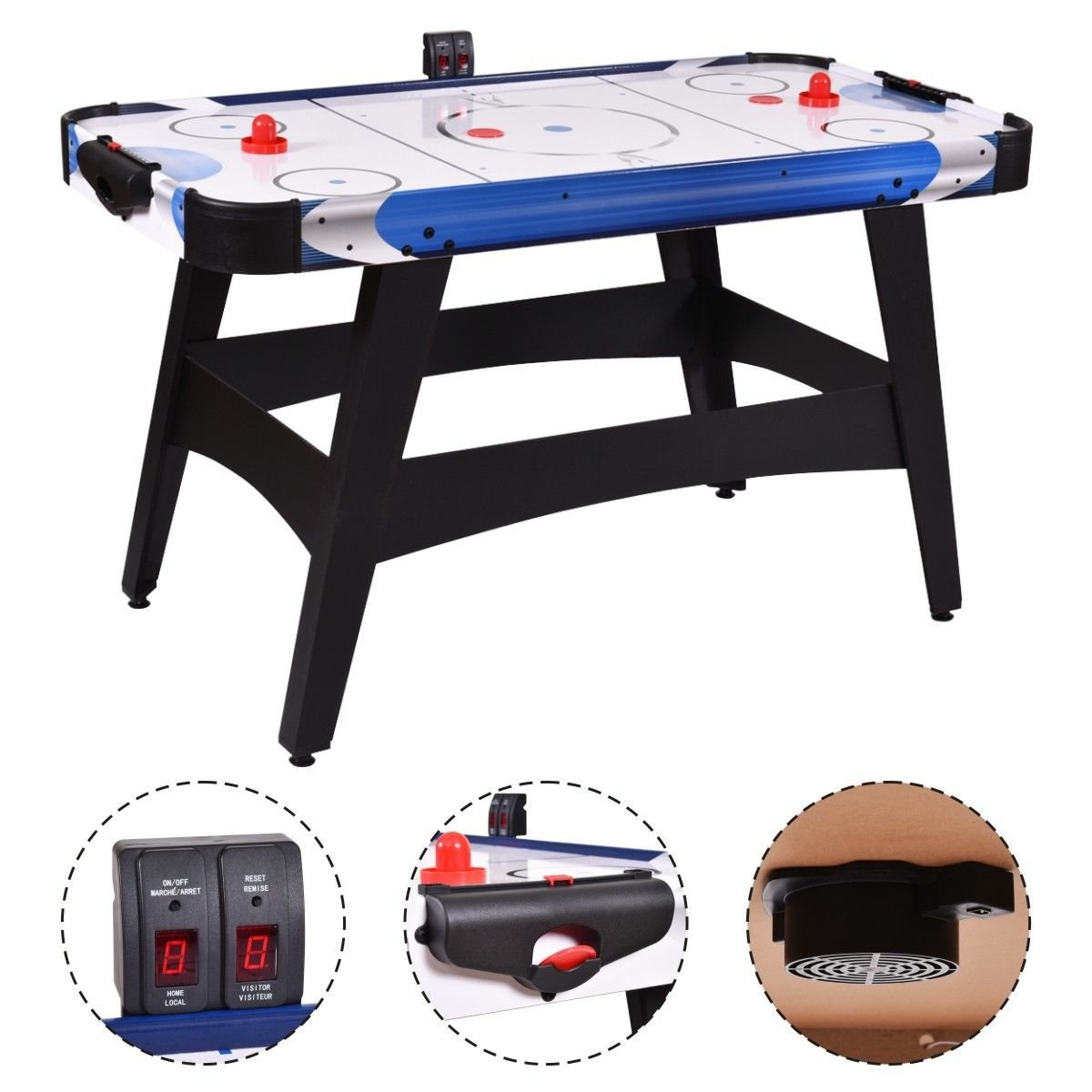 54" Air Powered Hockey Table Indoor Sports Game Room Electronic Scoring For Kids