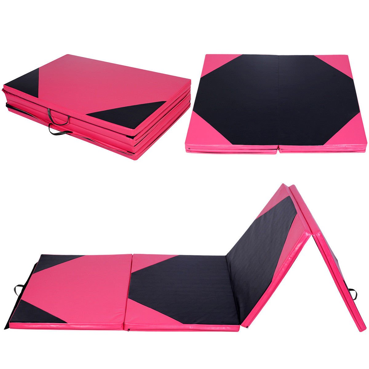 4'x10'x2"" Gymnastics Mat Thick Folding Panel Gym Fitness Exercise Pink & Black