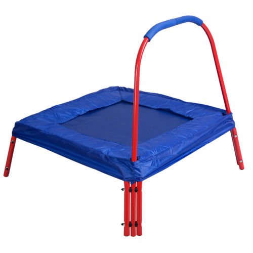 Blue Square Jumping Trampoline 3' x 3' FT Kids w/ Handle Bar and Safety Pad