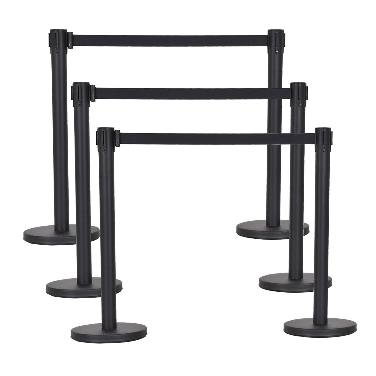 6Pcs Black Stanchion Posts Queue Pole Retractable Belt Crowd Control Barrier New
