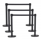 6Pcs Black Stanchion Posts Queue Pole Retractable Belt Crowd Control Barrier New