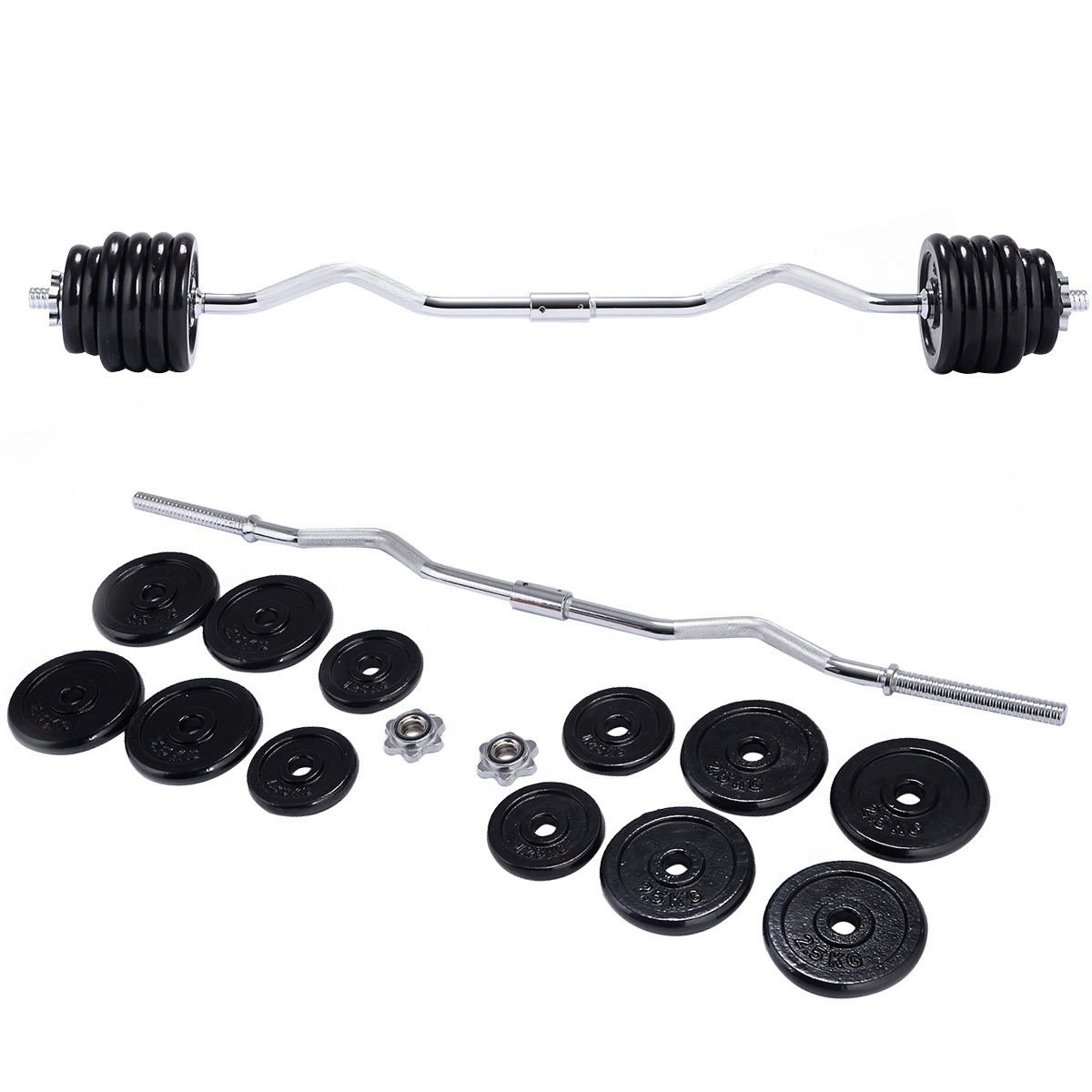 66 LB Weight Barbell Dumbbell Iron Weight Set Adjustable Cap Gym Body Workout