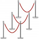 6Pcs Stanchion Posts Queue Pole Retractable 3 Velvet Ropes Crowd Control Barrier