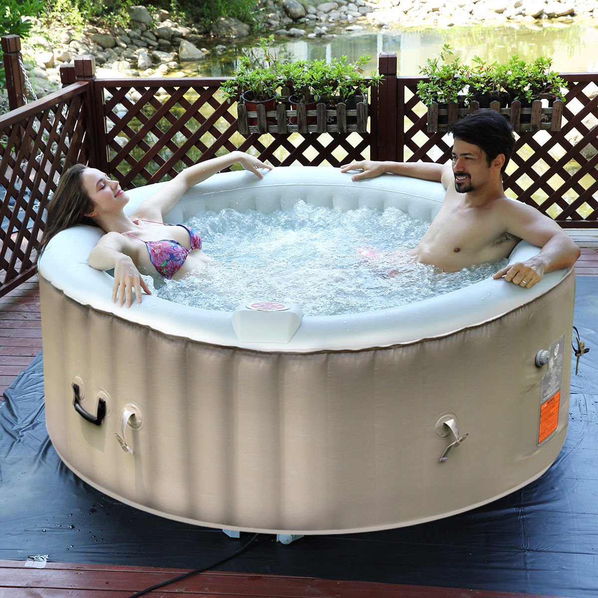 Goplus Portable Inflatable Bubble Massage Spa Hot Tub 4 Person Relaxing Outdoor
