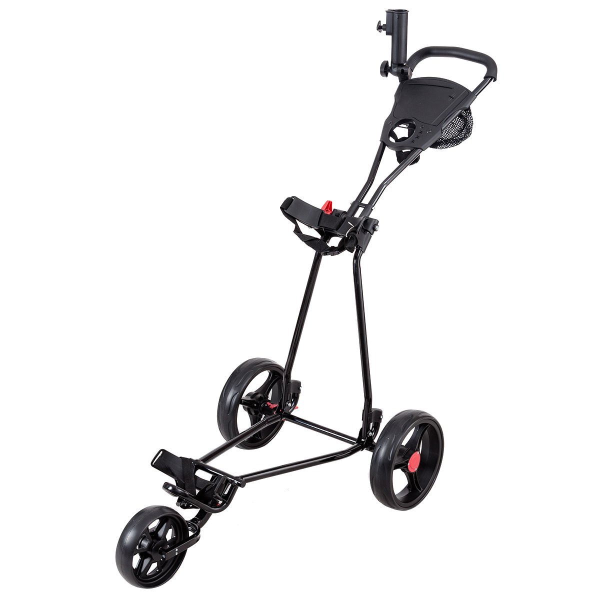 New Foldable 3 Wheel Golf Pull Push Cart Trolley Scorecard Drink Holder Mesh Bag
