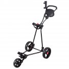 New Foldable 3 Wheel Golf Pull Push Cart Trolley Scorecard Drink Holder Mesh Bag