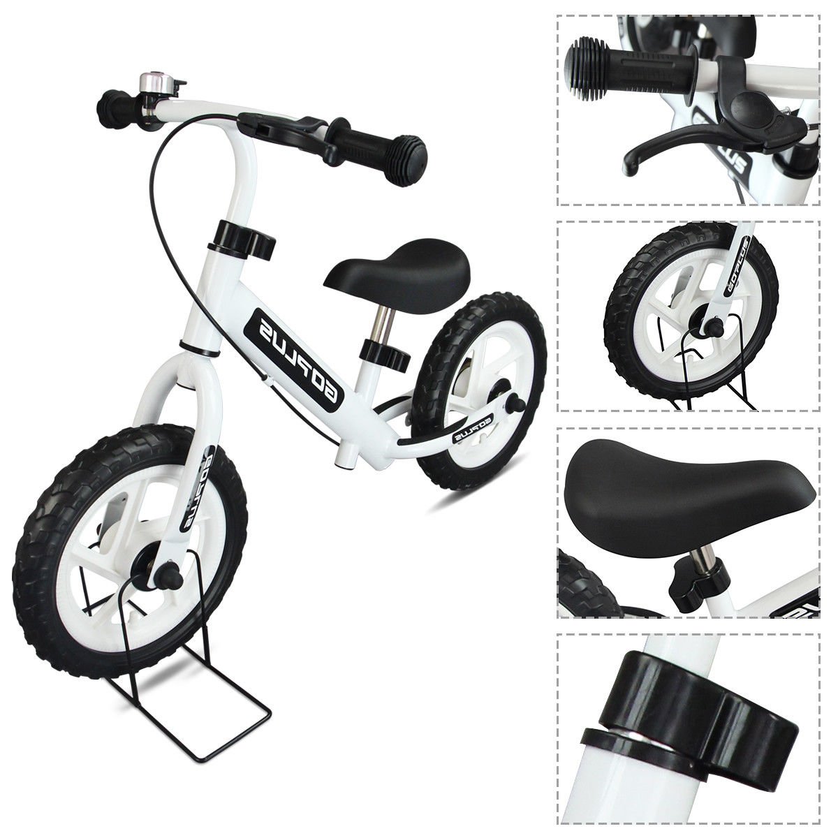 12"" White Kids Balance Bike Children Boys & Girls with Brakes and Bell