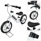 12"" White Kids Balance Bike Children Boys & Girls with Brakes and Bell Exercise