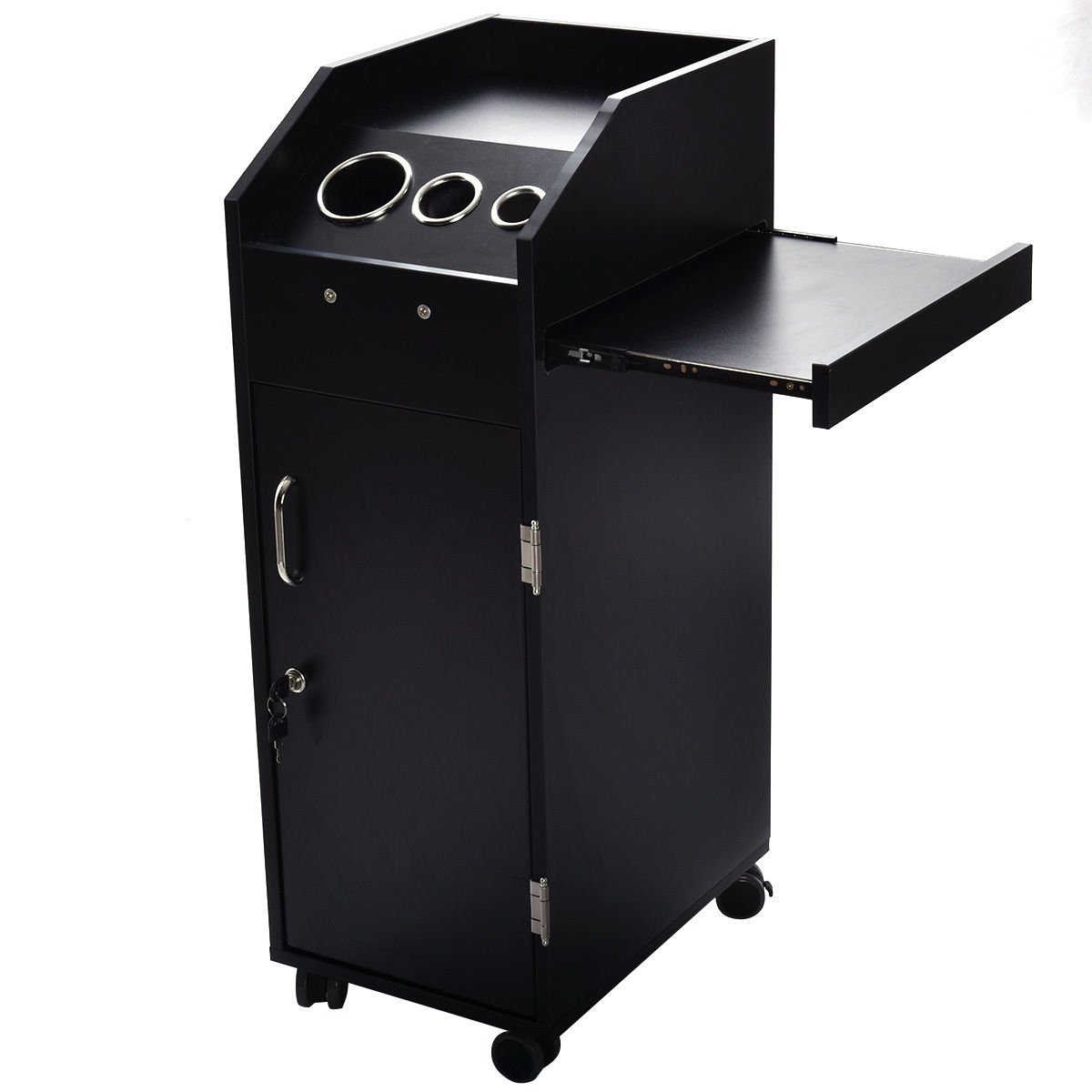 Black Beauty Salon Spa Rolling Trolley 4 Storage Trays &Locking Door Equipment