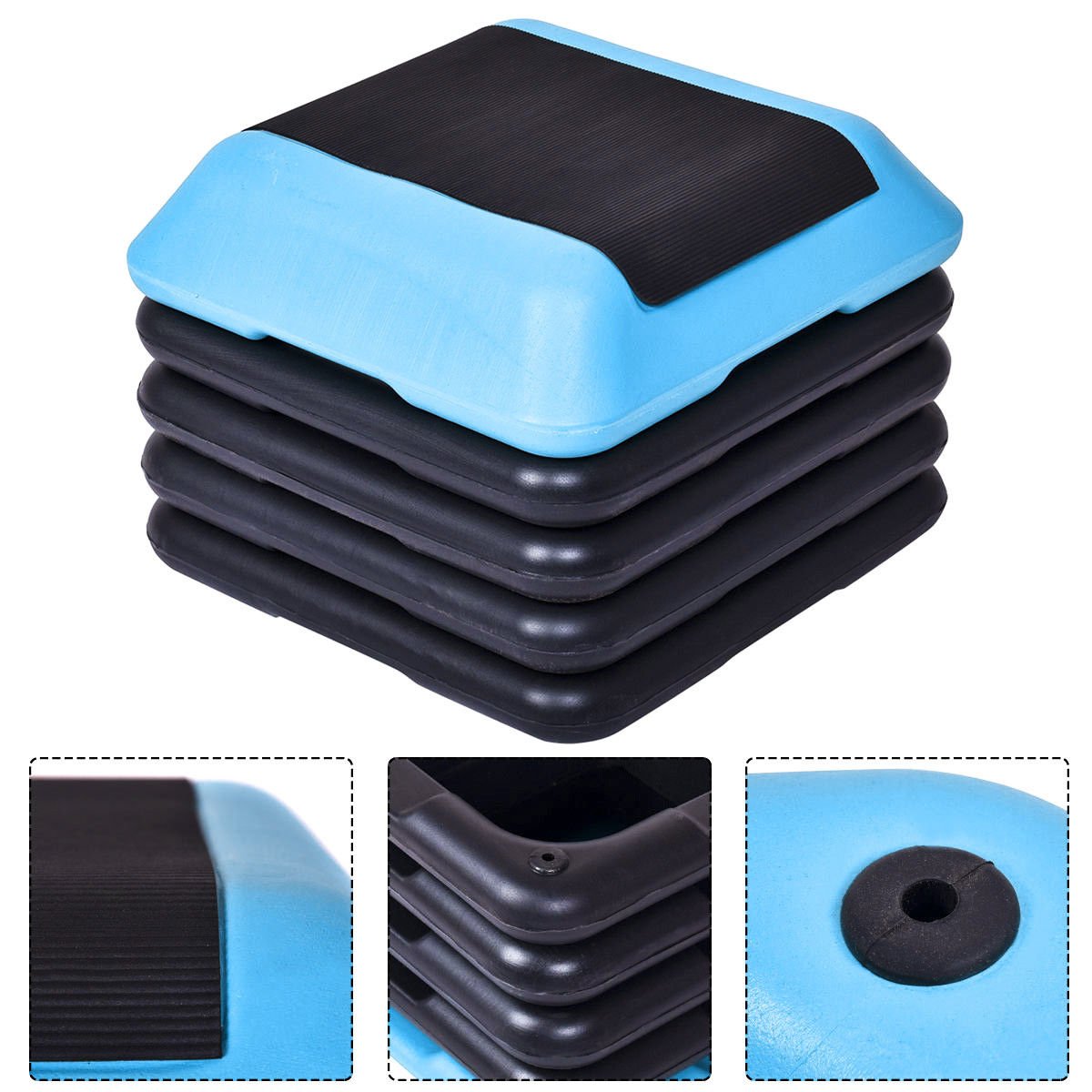 16""Aerobic Step System 4 Risers Fitness Exercise Stepper Platform Cardio Workout