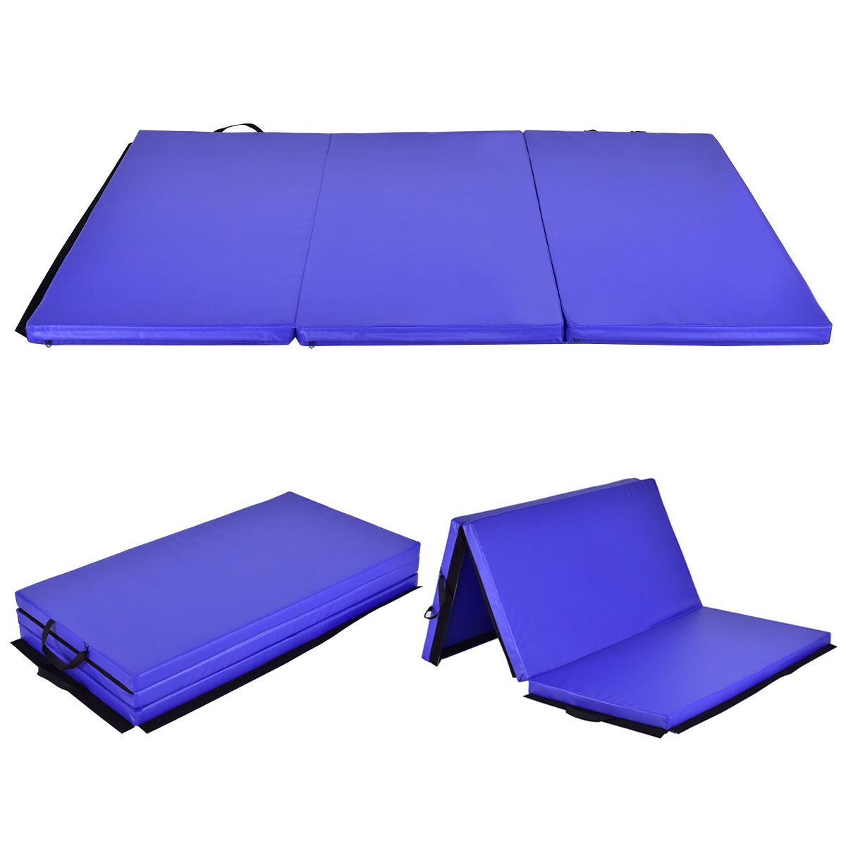 6' x 4' Tri-Fold Gymnastics Mat Thick Folding Panel Gym Fitness Exercise Blue