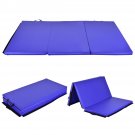 6' x 4' Tri-Fold Gymnastics Mat Thick Folding Panel Gym Fitness Exercise Blue