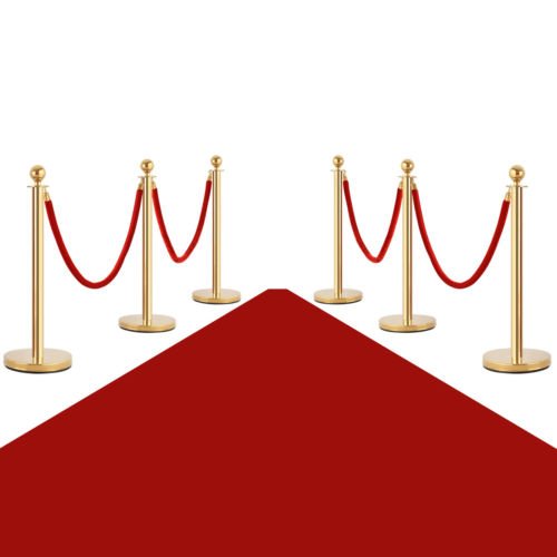 6Pcs Stanchion Posts Queue Pole Retractable 4 Velvet Ropes Crowd Control Barrier