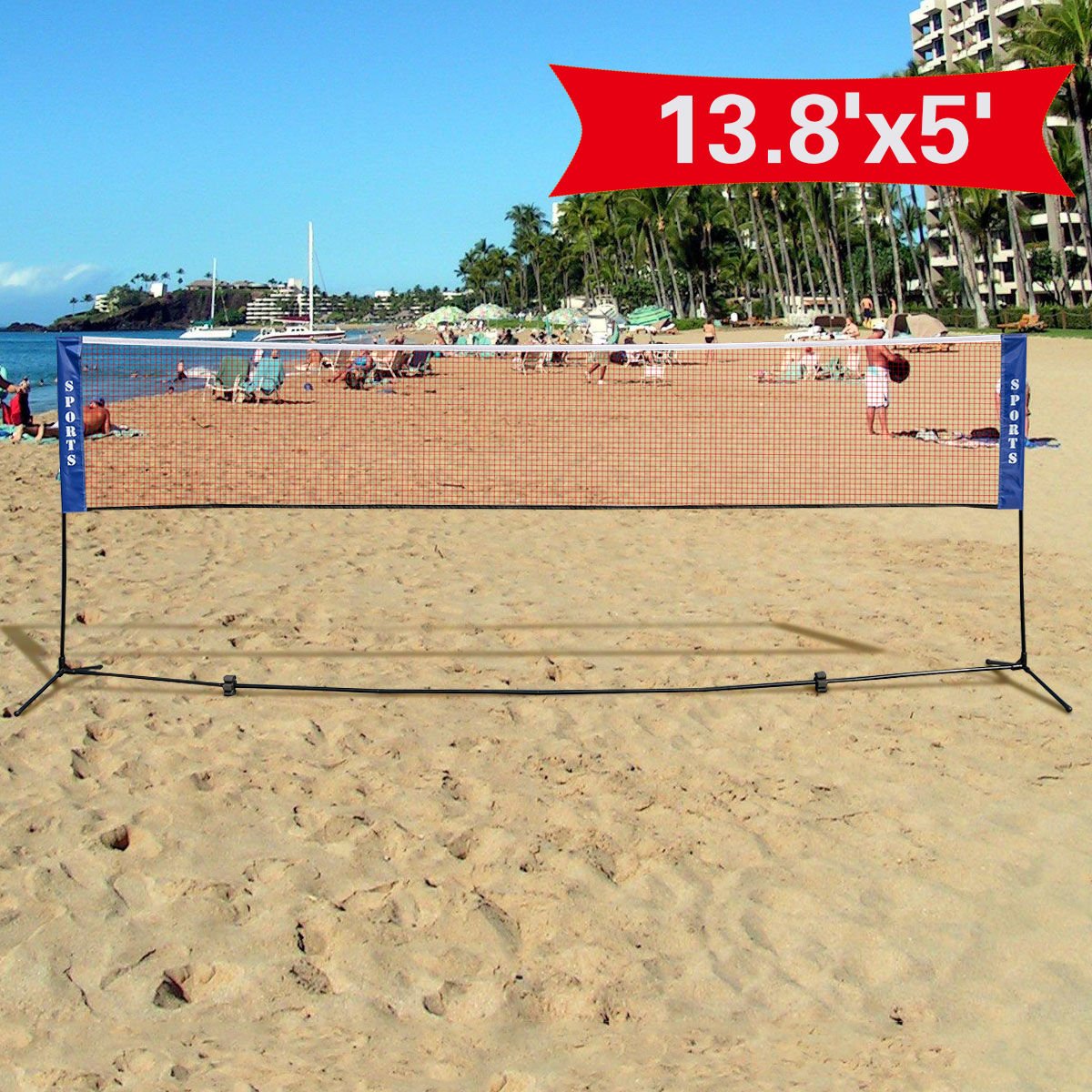 Portable 13.8'x5' Badminton Beach Volleyball Tennis Training Net w/ Carrying Bag
