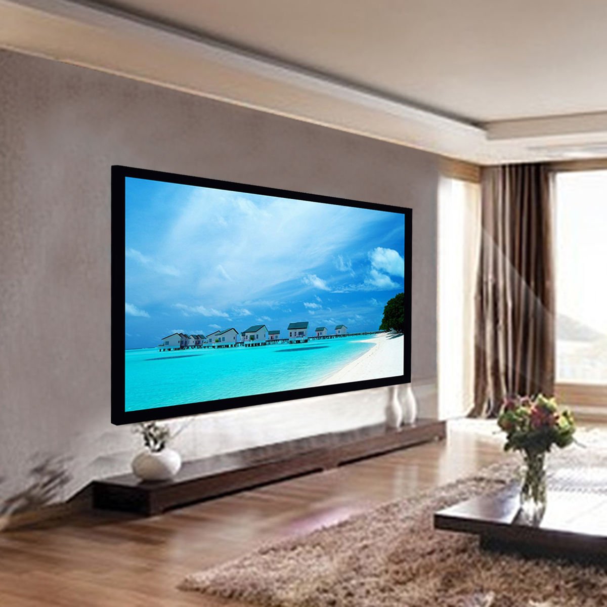 100"" Aluminum Fixed Frame 16:9 Projector Screen Velvet Matte White Home Theater