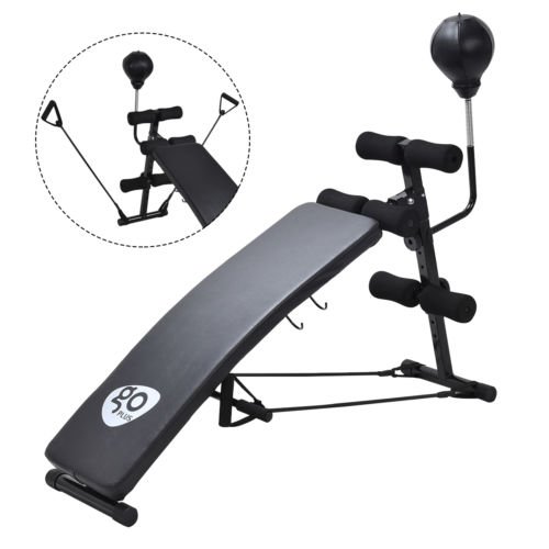 Adjustable Incline Curved Workout Fitness Sit Up Bench with Speed Ball 2 straps