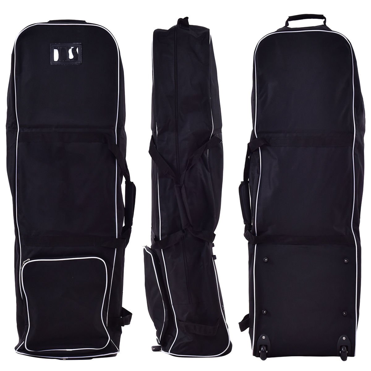 Black Foldable Golf Bag Travel Cover with Wheel Lightweight Oxford