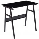 Black Computer Desk Writing Table Glass Top Metal Leg Study Decor Home Office