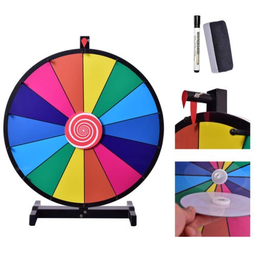 18"" Tabletop Editable Dry Erase Color Prize Wheel 14 Slot Fortune Spinning Game