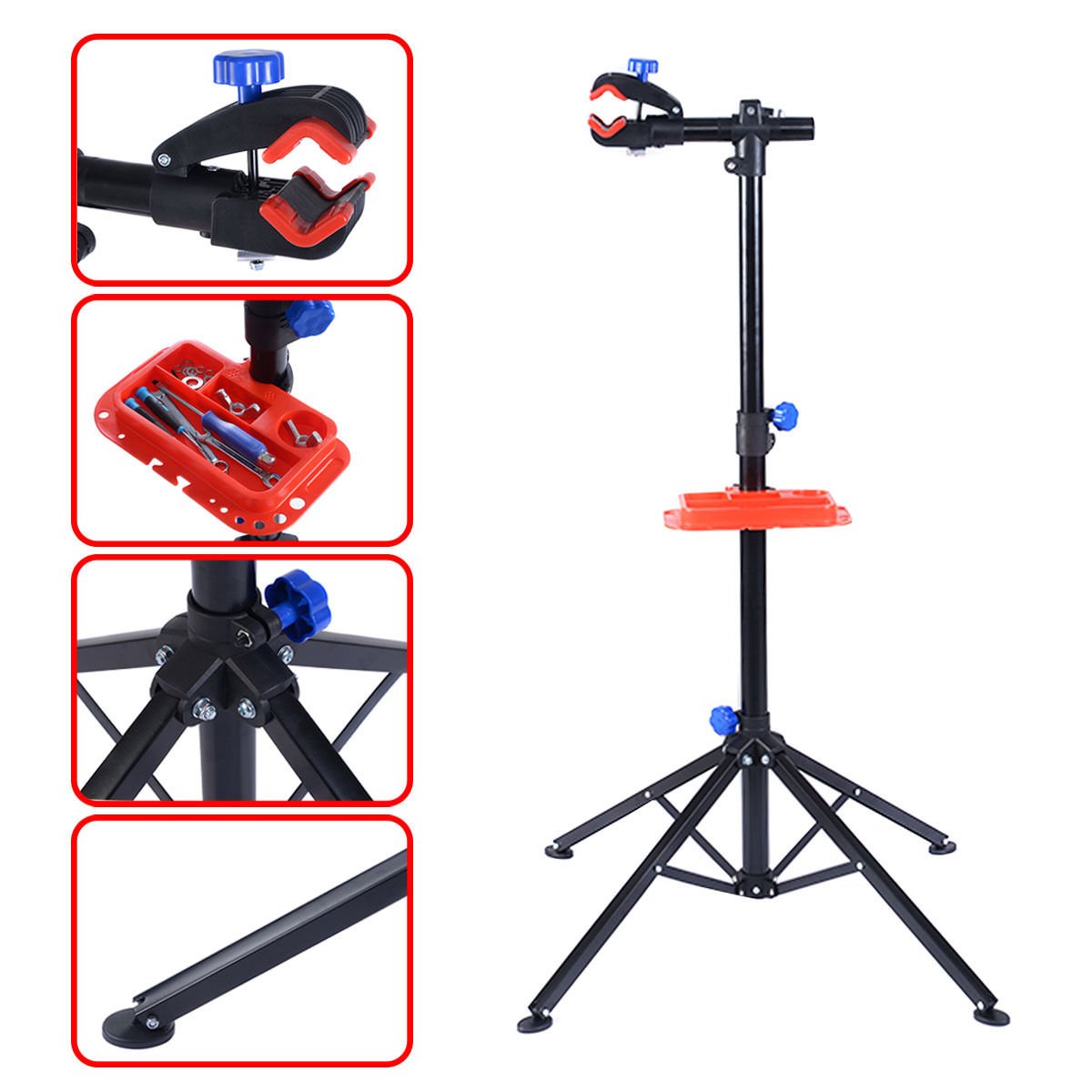 Pro Bike Adjustable 41"" To 75'' Cycle Bicycle Rack Repair Stand w/ Tool Tray Red