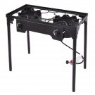 Double Burner Gas Propane Cooker Outdoor Camping Picnic Stove Stand BBQ Grill
