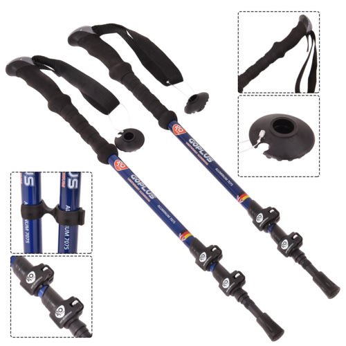 New Pair 2 Trekking Walking Hiking Sticks Poles Adjustable Alpenstock Anti-shock
