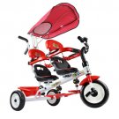 4 In 1 Twins Kids Baby Stroller Tricycle Safety Double Rotatable Seat w/ Basket Red