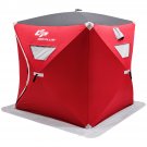 Portable Pop-up 3-person Ice Shelter Fishing Tent Shanty w/ Bag Ice Anchors Red