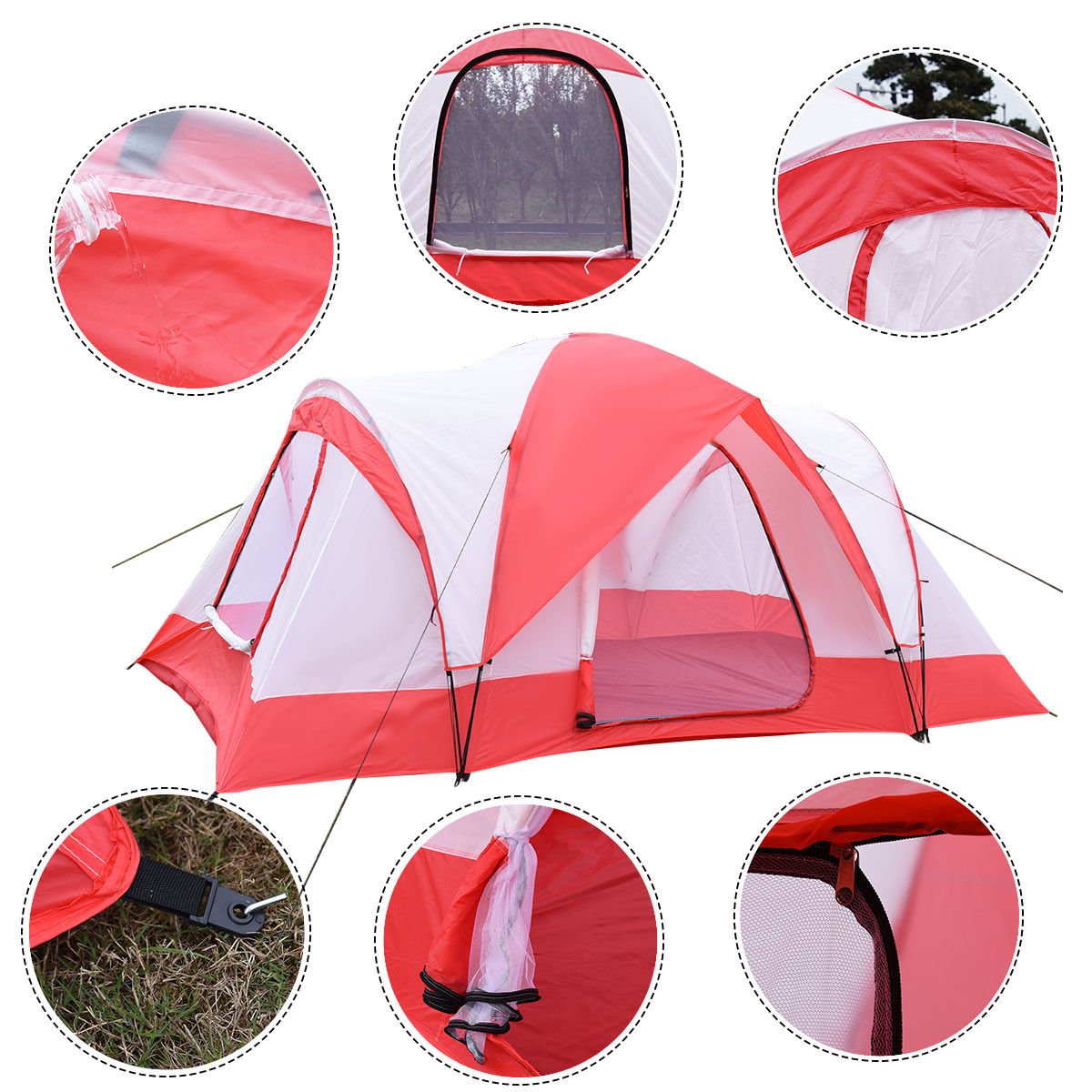 Waterproof 10 Person Camping Tent Outdoor Hiking Double Layer Backpack Red/Whit