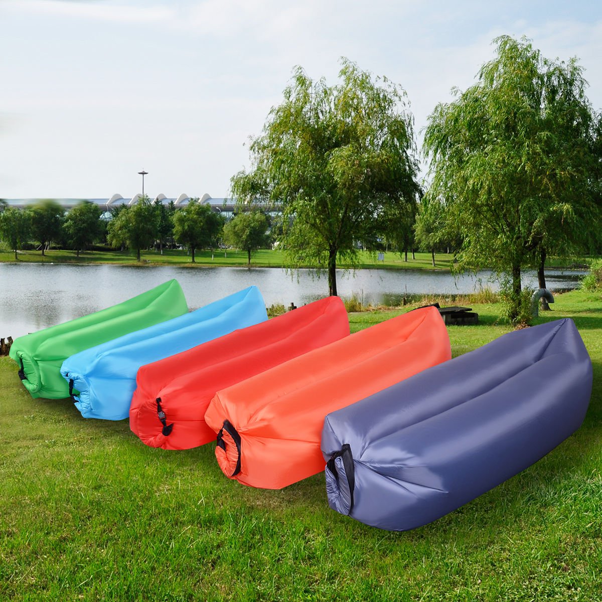 Outdoor Lazy Inflatable Couch Air Sleeping Sofa Lounger Bag Camping Bed Portable Gray